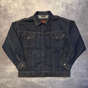 Vintage FUBU Denim Jacket Mens XXL Dark Wash Zip Up Trucker Indigo Streetwear